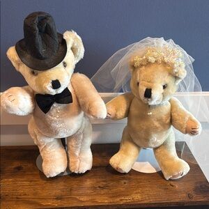 Wedding Teddy Bear Couple with adjustable stands bride and groom bears